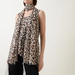 Outlet Leopard Print Scarf Top Women Tops
