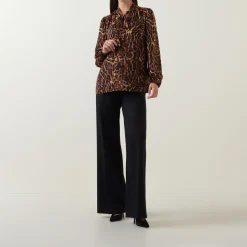 Sale Leopard Print Tie-Neck Blouse Women Tops