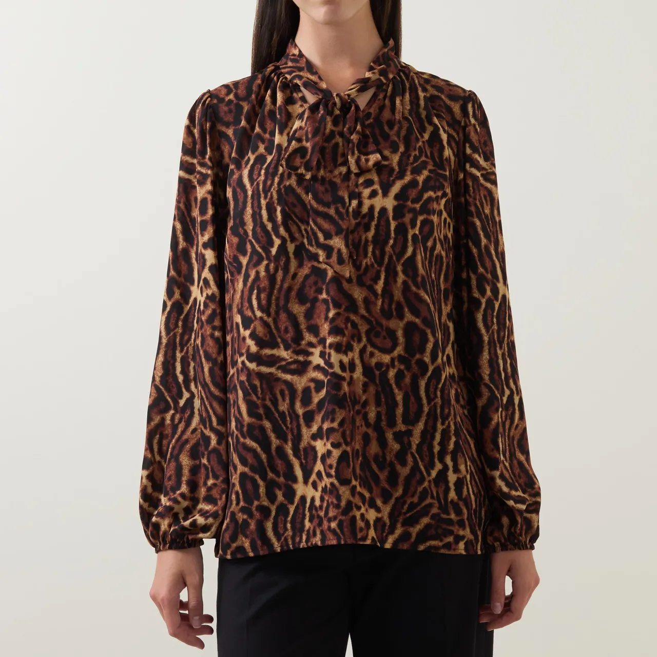 Sale Leopard Print Tie-Neck Blouse Women Tops