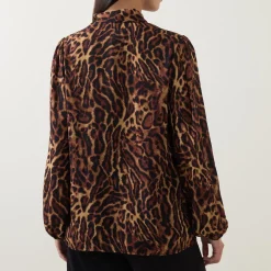Sale Leopard Print Tie-Neck Blouse Women Tops
