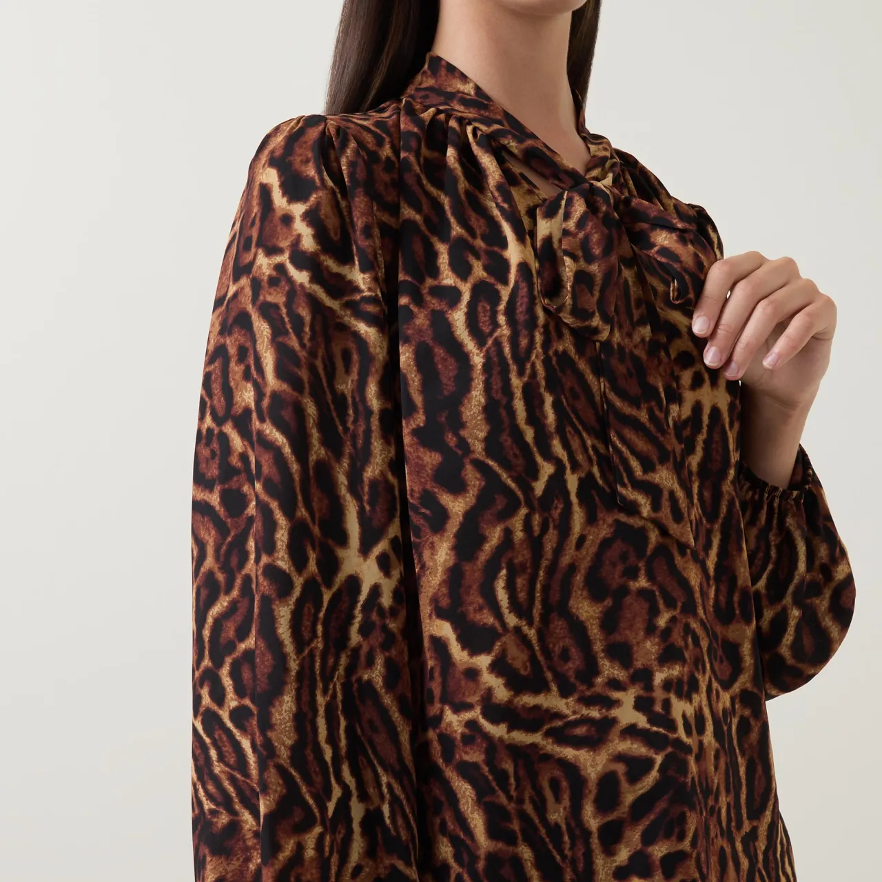Sale Leopard Print Tie-Neck Blouse Women Tops