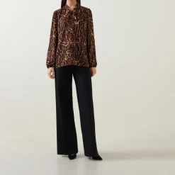 Sale Leopard Print Tie-Neck Blouse Women Tops