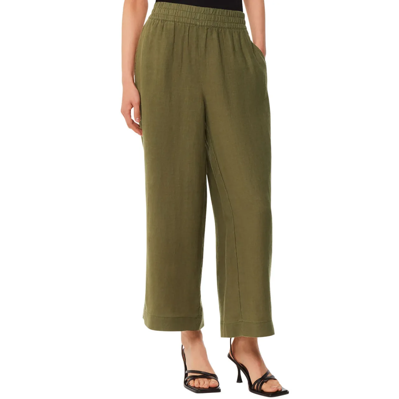 Linen Wide Leg Cropped Trousers Women Trousers & Shorts