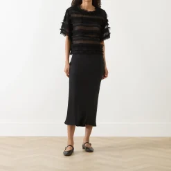 Lipona Semi-Sheer Fringe T-Shirt Women Tops