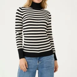 Lizza Striped Turtleneck Sweater Women Sweaters & Cardigans