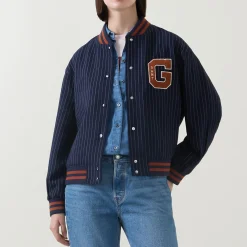 Logo Pinstripe Bomber Jacket Women Coats & Jackets