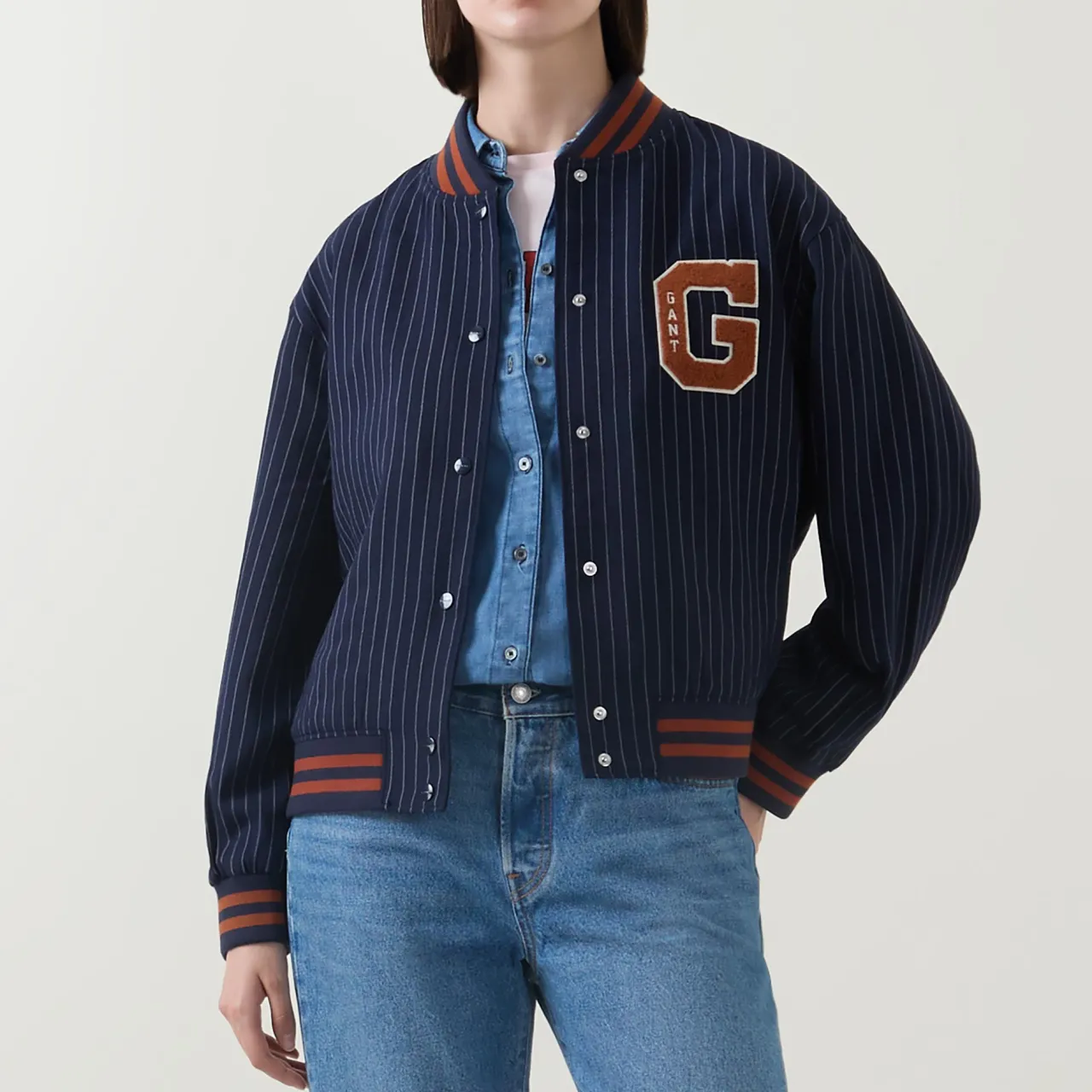 Logo Pinstripe Bomber Jacket Women Coats & Jackets