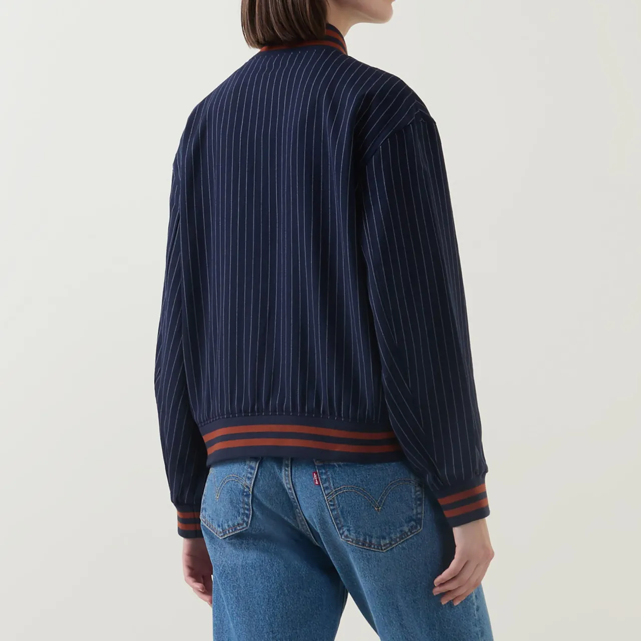 Logo Pinstripe Bomber Jacket Women Coats & Jackets