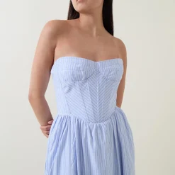 New Lola Corset Pinstripe Flared Dress Women Dresses|Occasion Dressing