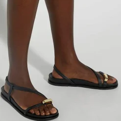 Hot Lyn Leather Gold Toe Trim Sandals Women Sandals
