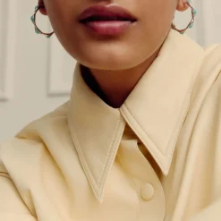 Online Magma Gemstone Medium Hoops Women Earrings