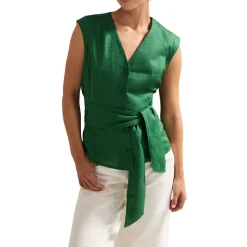 Hot Mariana Tie Detail Linen Top Women Tops