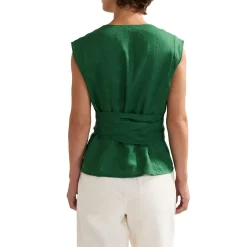 Hot Mariana Tie Detail Linen Top Women Tops