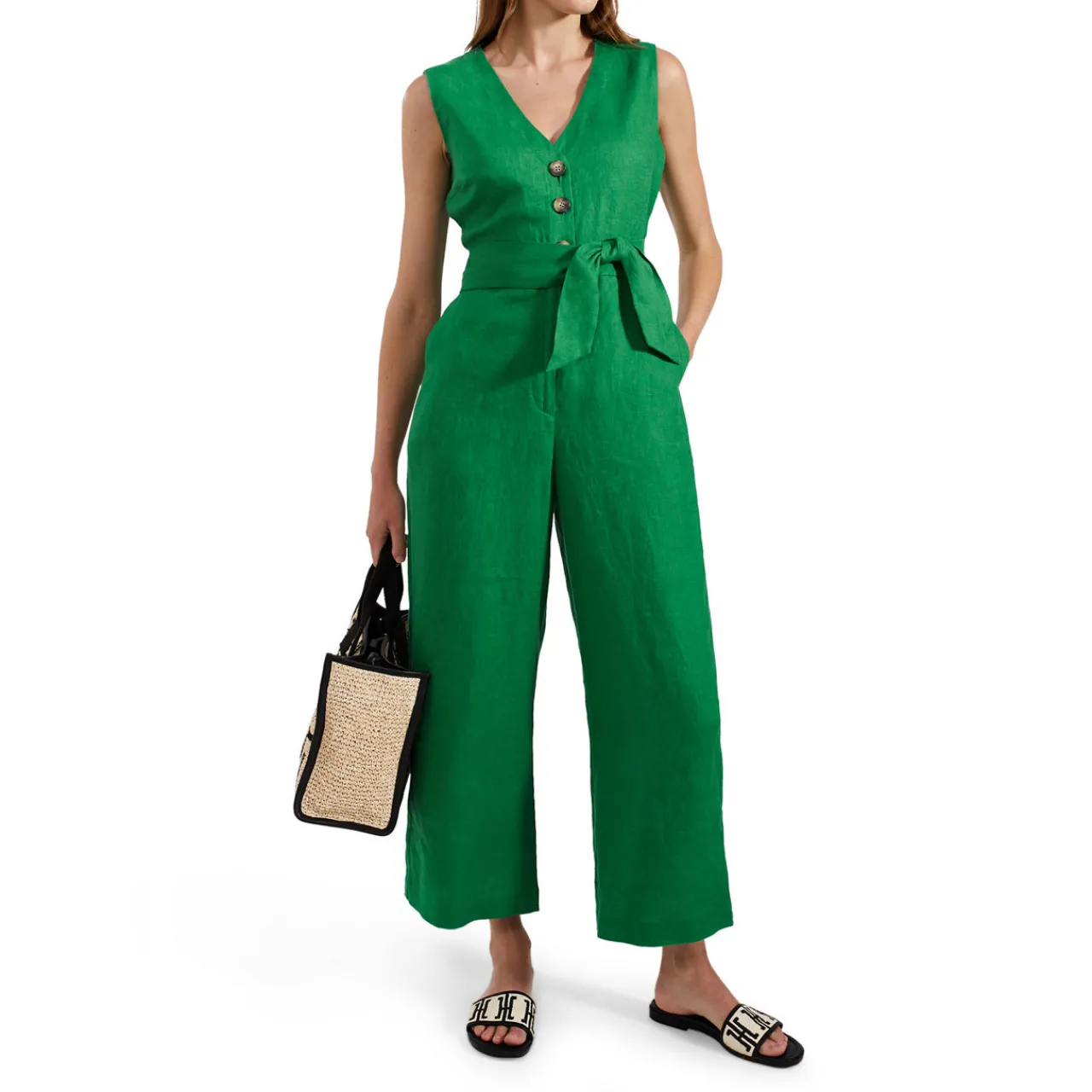 Clearance Melodie Belted Linen Jumpsuit Women Jumpsuits