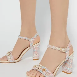 Clearance Mention Boucle Floral Block Heels Women Heels