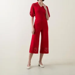 Hot Mesh Panel Wide Leg Cropped Trousers Women Trousers & Shorts
