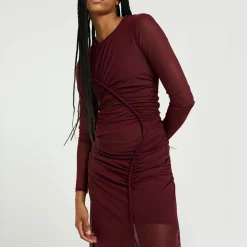 Sale Messigz Ruched Mesh Fitted Dress Women Dresses