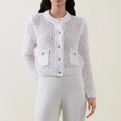 Outlet Metallic Fleck Open-Knit Cardigan Women Coats & Jackets