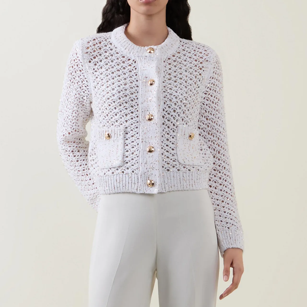 Outlet Metallic Fleck Open-Knit Cardigan Women Coats & Jackets