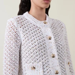 Outlet Metallic Fleck Open-Knit Cardigan Women Coats & Jackets