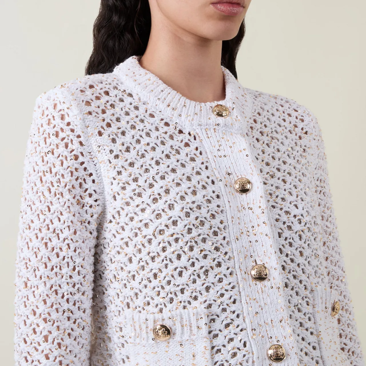 Outlet Metallic Fleck Open-Knit Cardigan Women Coats & Jackets