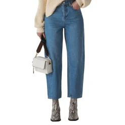 Mid Wash Barrel Leg Jeans Women Denim