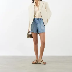 Mid-Rise Straight Denim Shorts Women Denim|Trousers & Shorts