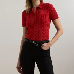 Natrissa Cable Knit Polo Shirt Women Tops