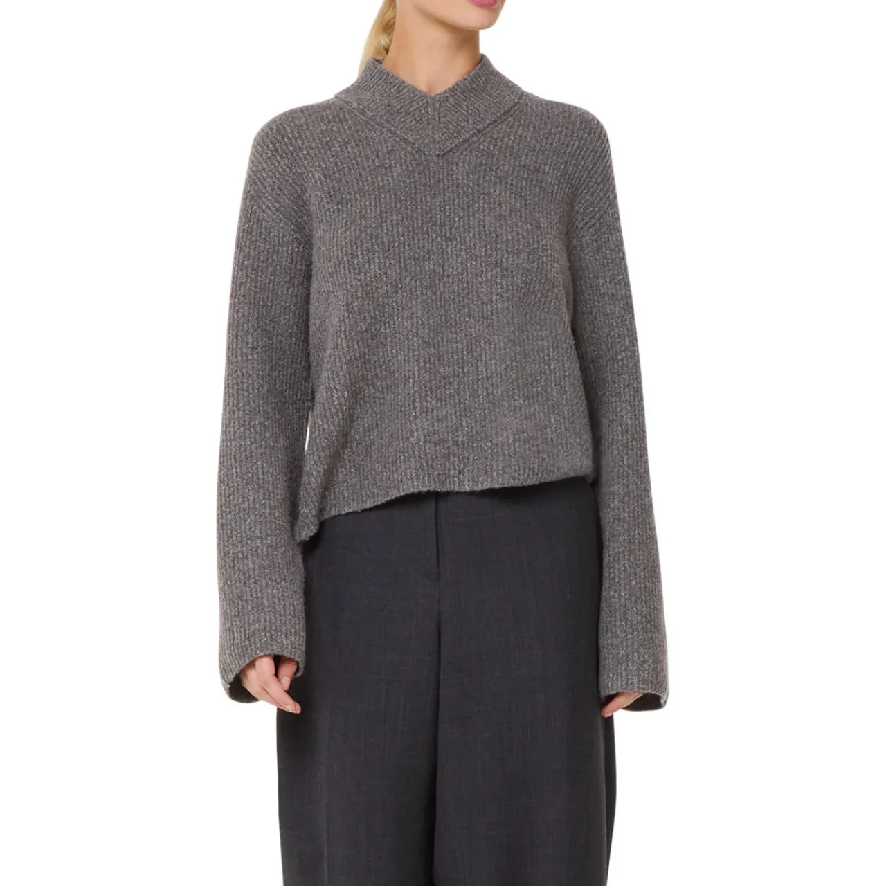 Clearance Notched Rib Knit Sweater Women Sweaters & Cardigans