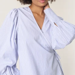 Best Oriana Striped Wrap Blouse Women Tops