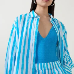 New Oversized Striped Shirt Women Swimwear & Beachwear