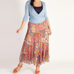 Paisley Pleated Skirt Women Skirts