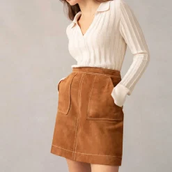 Online Patch Pocket Suede Skirt Women Skirts