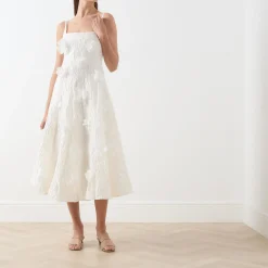 Hot Petunia Flower Appliqué Flared Dress Women Dresses|Occasion Dressing