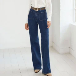 Outlet Pocket Straight Leg Jeans Women Denim