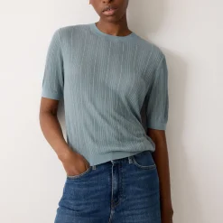 Outlet Pointelle Cable-Knit T-Shirt Women Sweaters & Cardigans