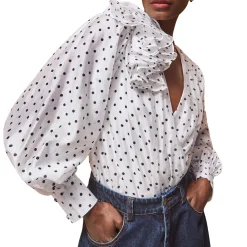 Outlet Polka Dot Frill Detail Bodysuit Women Tops