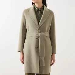 Discount Polka Single-Breasted Belted Coat Women Coats & Jackets