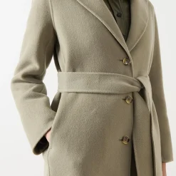 Discount Polka Single-Breasted Belted Coat Women Coats & Jackets