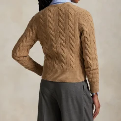 Outlet Polo Player Logo Cable Knit Cardigan Women Sweaters & Cardigans