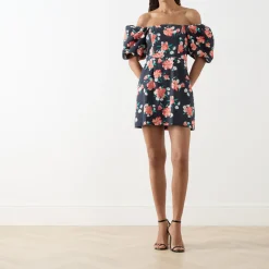 Poppy Puff-Sleeve Floral Mini Shift Dress Women Dresses