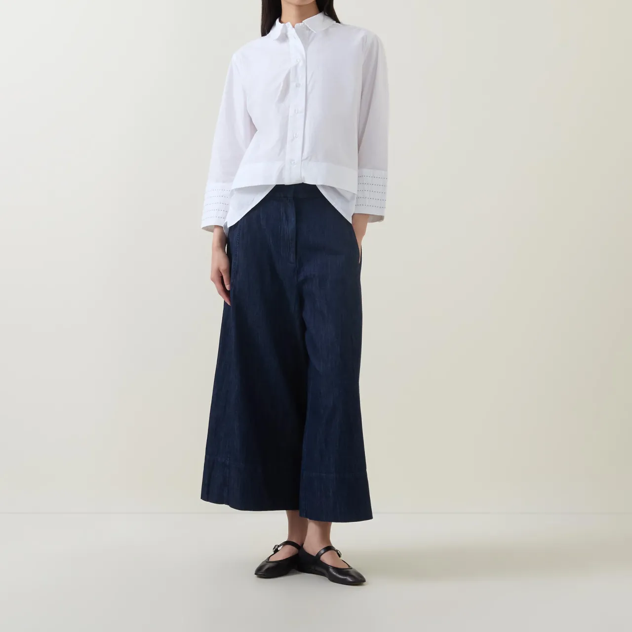 New Portia Wide Leg Denim Cropped Trousers Women Trousers & Shorts