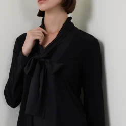 Clearance Pussybow Solid Blouse Women Tops