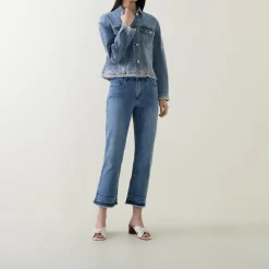 Clearance Raw Edge Embellished Denim Jacket Women Coats & Jackets