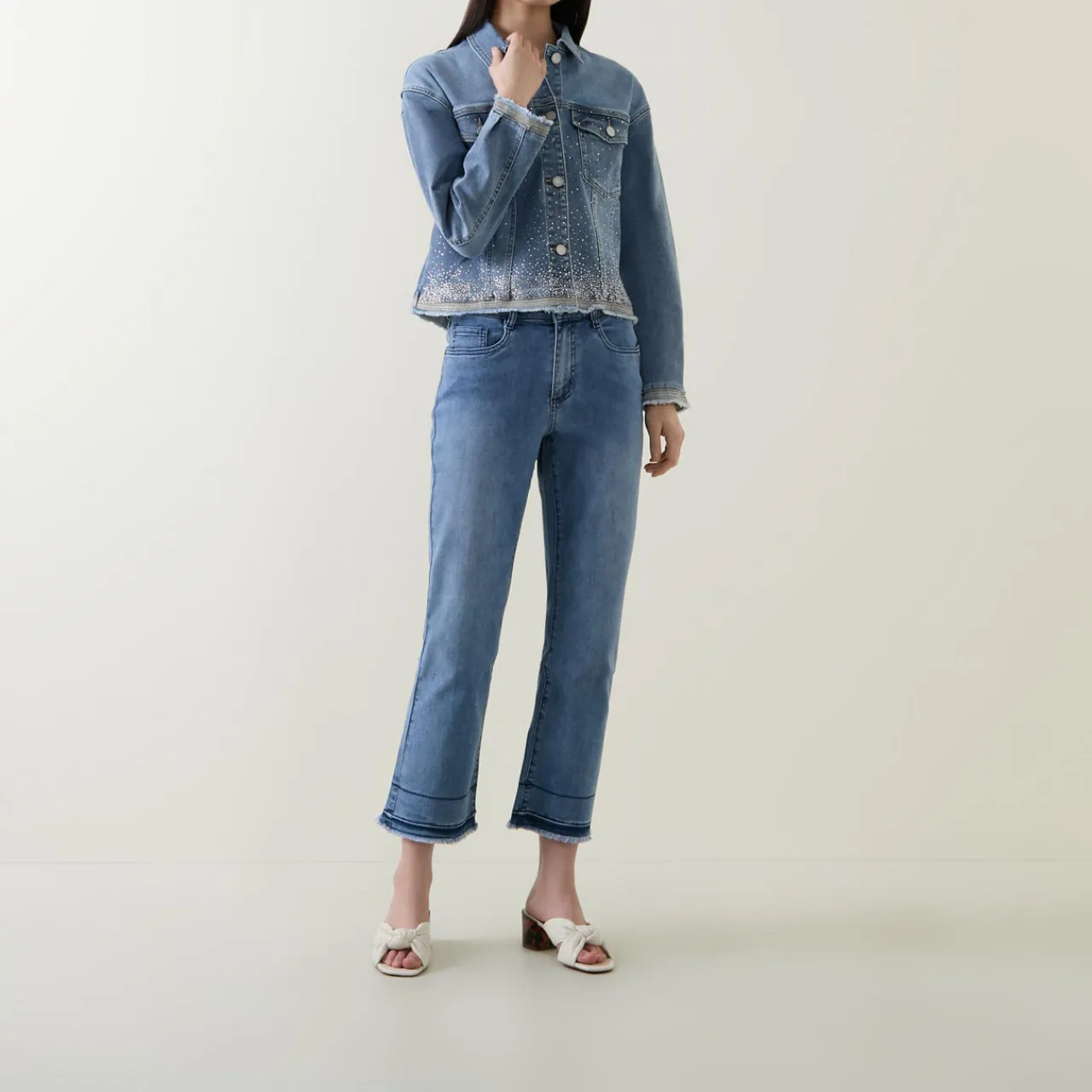 Clearance Raw Edge Embellished Denim Jacket Women Coats & Jackets