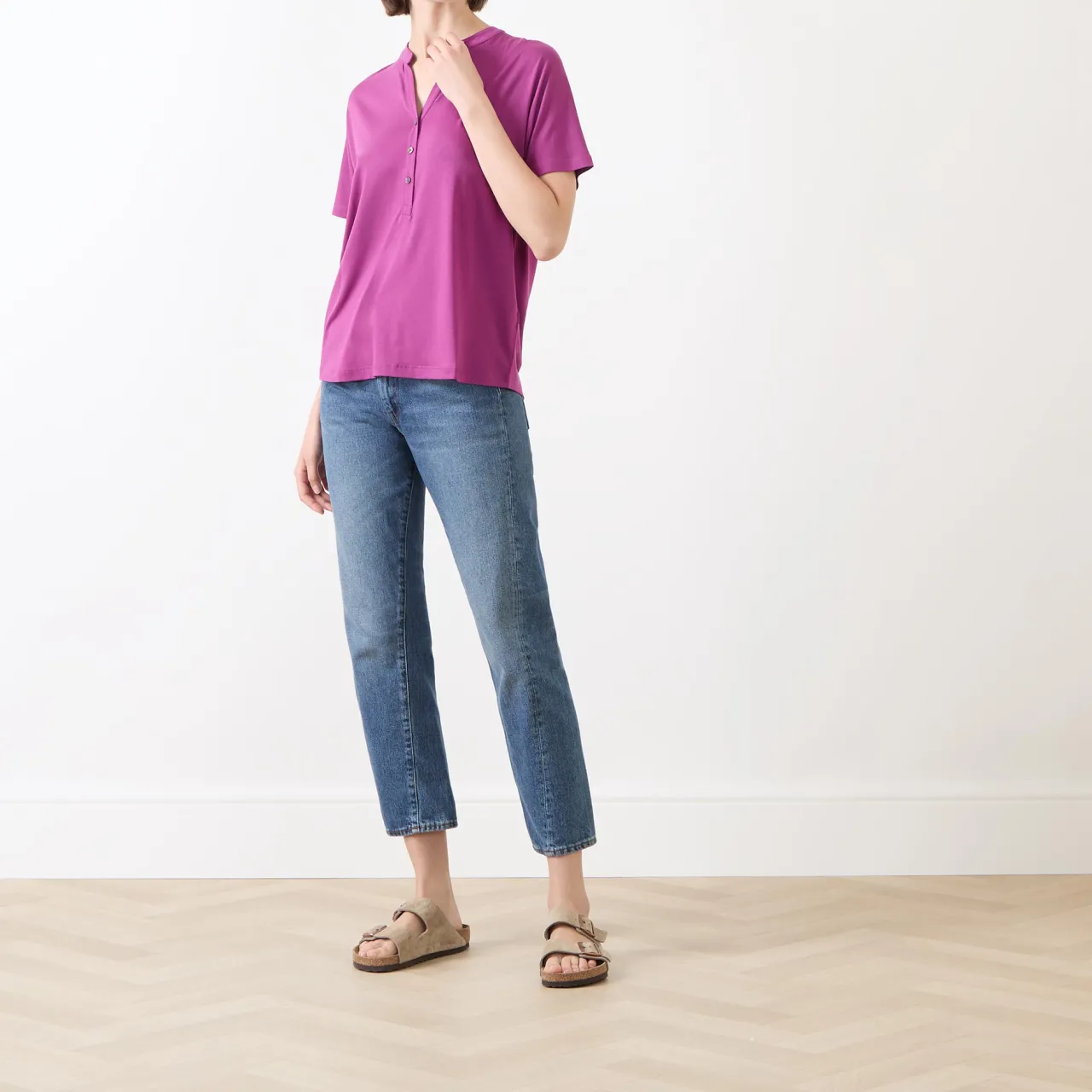 Relaxed Half-Buttoned Blouse Women Tops