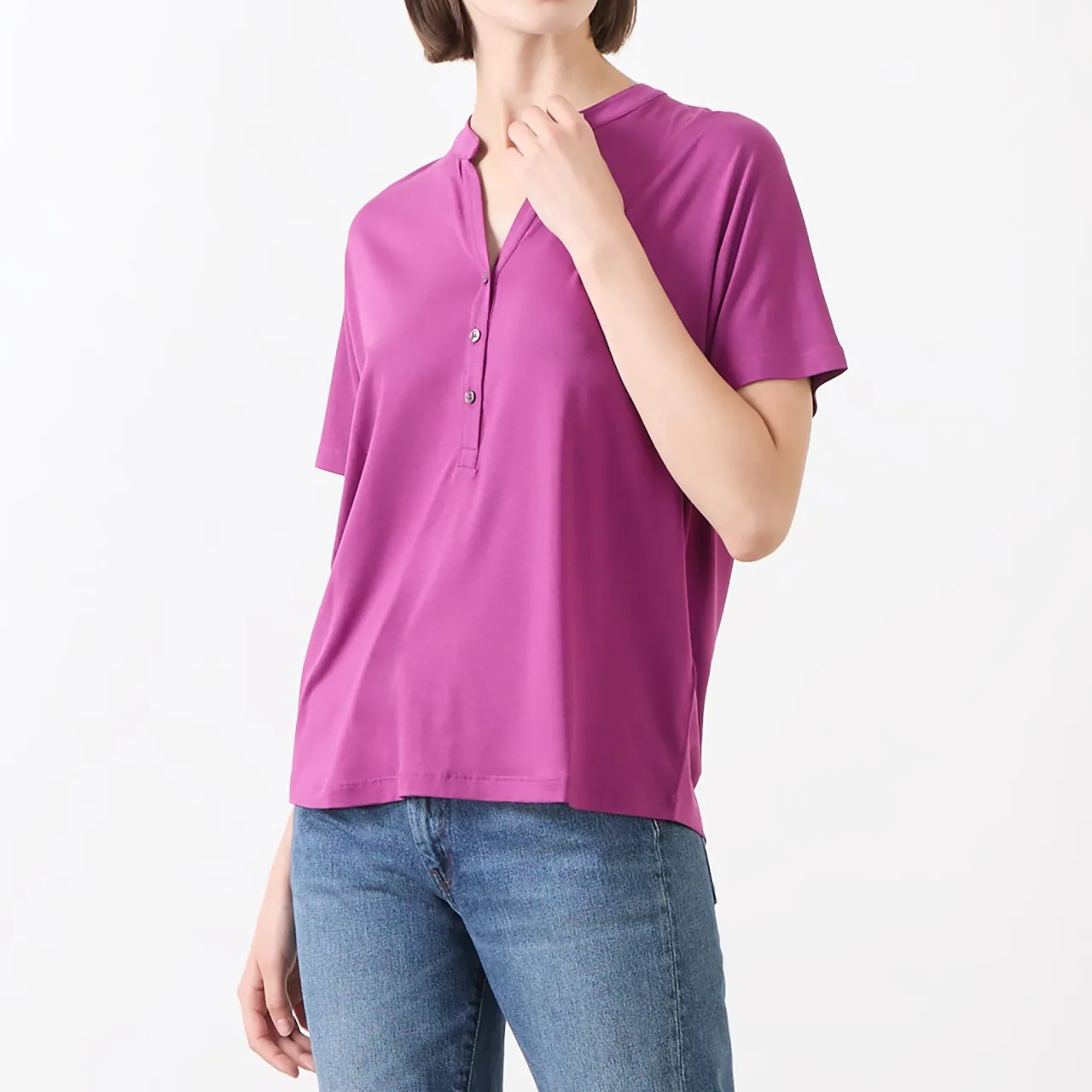Relaxed Half-Buttoned Blouse Women Tops
