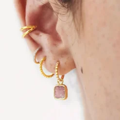 Hot Rhodochrosite Mini Pyramid Charm Hoop Earrings Women Earrings