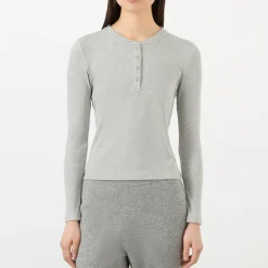 Hot Rib Half-Buttoned Long-Sleeved Top Women Activewear