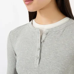 Hot Rib Half-Buttoned Long-Sleeved Top Women Activewear